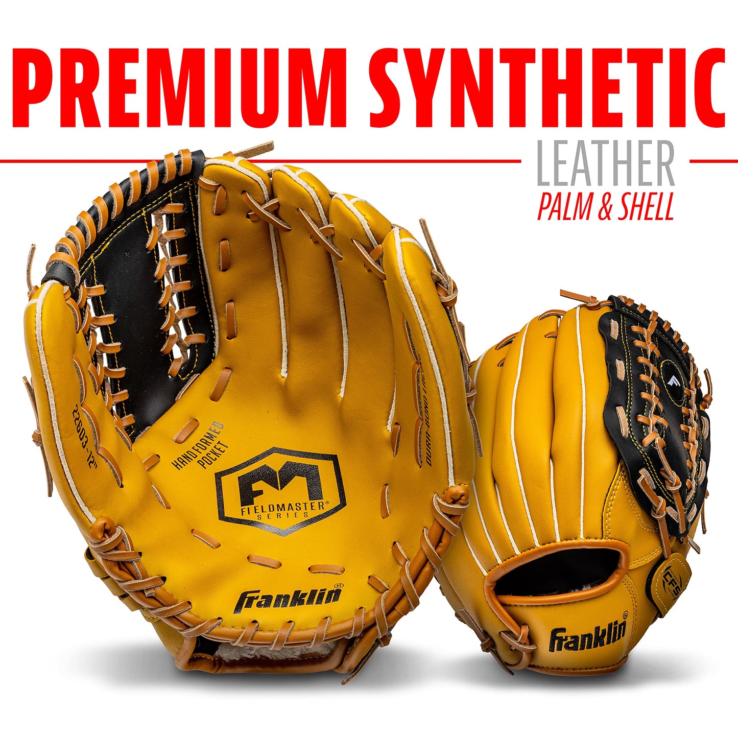 Franklin Sports Baseball and Softball Glove - Fieldmaster Adult + Youth Baseball Gloves - Men's + Women's Infield + Outfield Mitt - Right Hand Throw - 12"