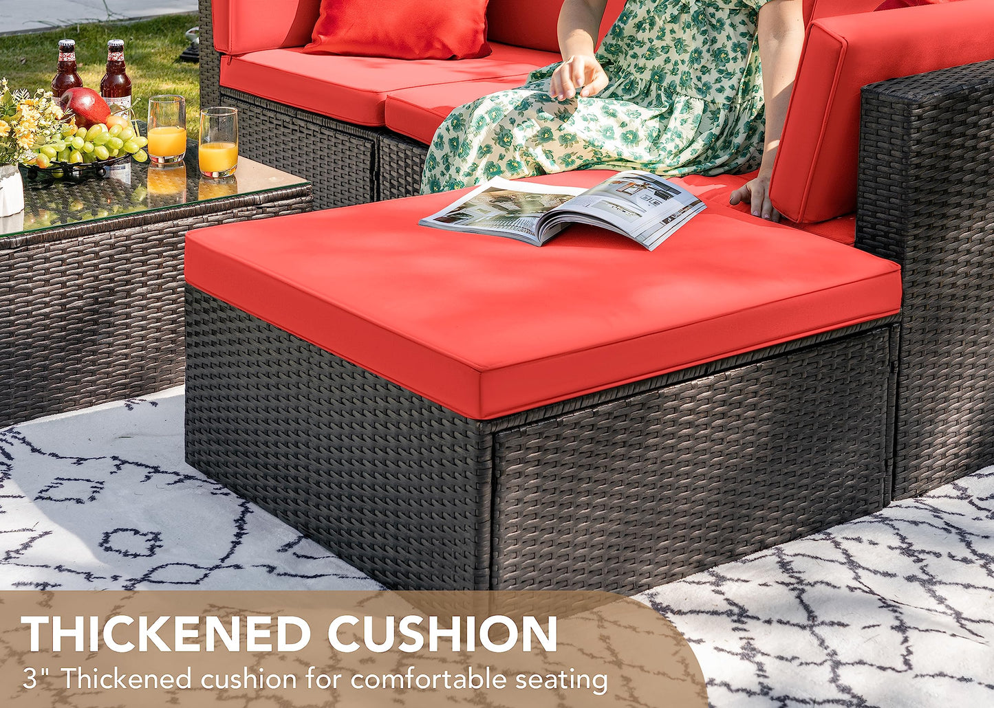 Devoko 5 Pieces Patio Furniture Sets All Weather Outdoor Sectional Patio Sofa Manual Weaving Wicker Rattan Patio Seating Sofas with Cushion and Glass Table(Beige)