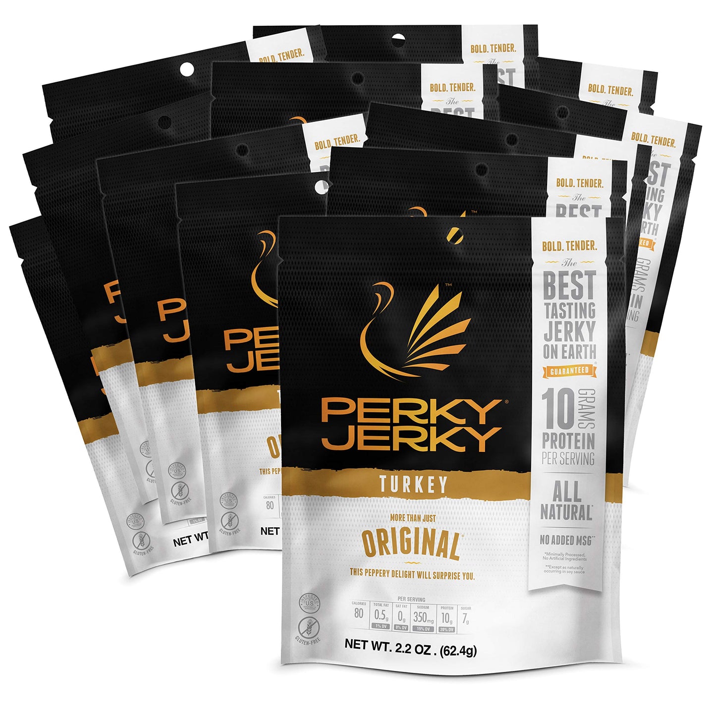 Perky Jerky Turkey Jerky Variety, 2.2 oz (Pack of 5) - Low Sodium - 7-10g Protein per Serving - Low Fat - 100% U.S. Sourced - Non-GMO
