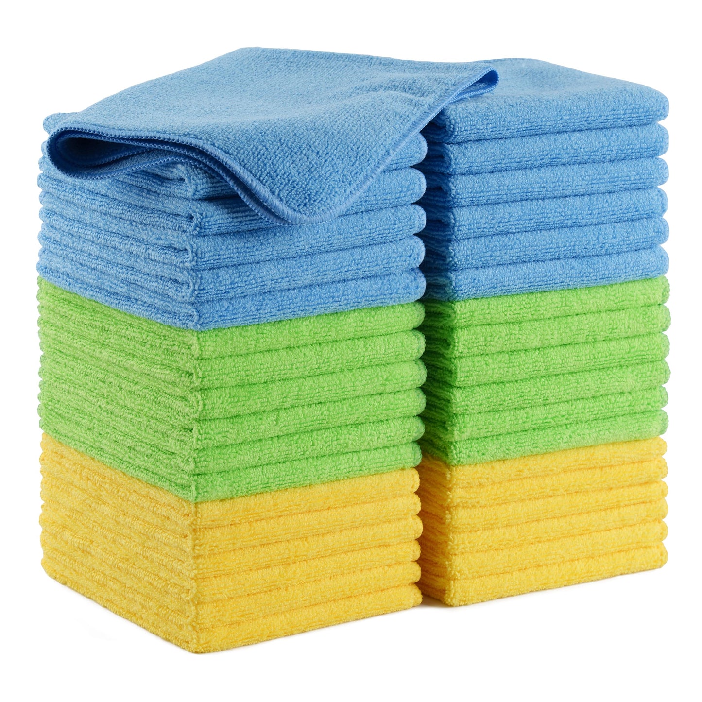POLYTE Microfiber Cleaning Cloth, 12 x 16 in, Blue, Green, Yellow, 36 Pack