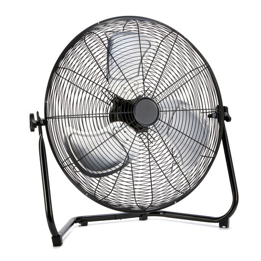 Amazon Basics 20" High Velocity Industrial Cooling Floor Fan with 3 Speeds, Tilt Head, ETL-Listed Safety Compliance, Metal Housing and Blades, for Commercial Space/Garage/Gym, 125W, Black