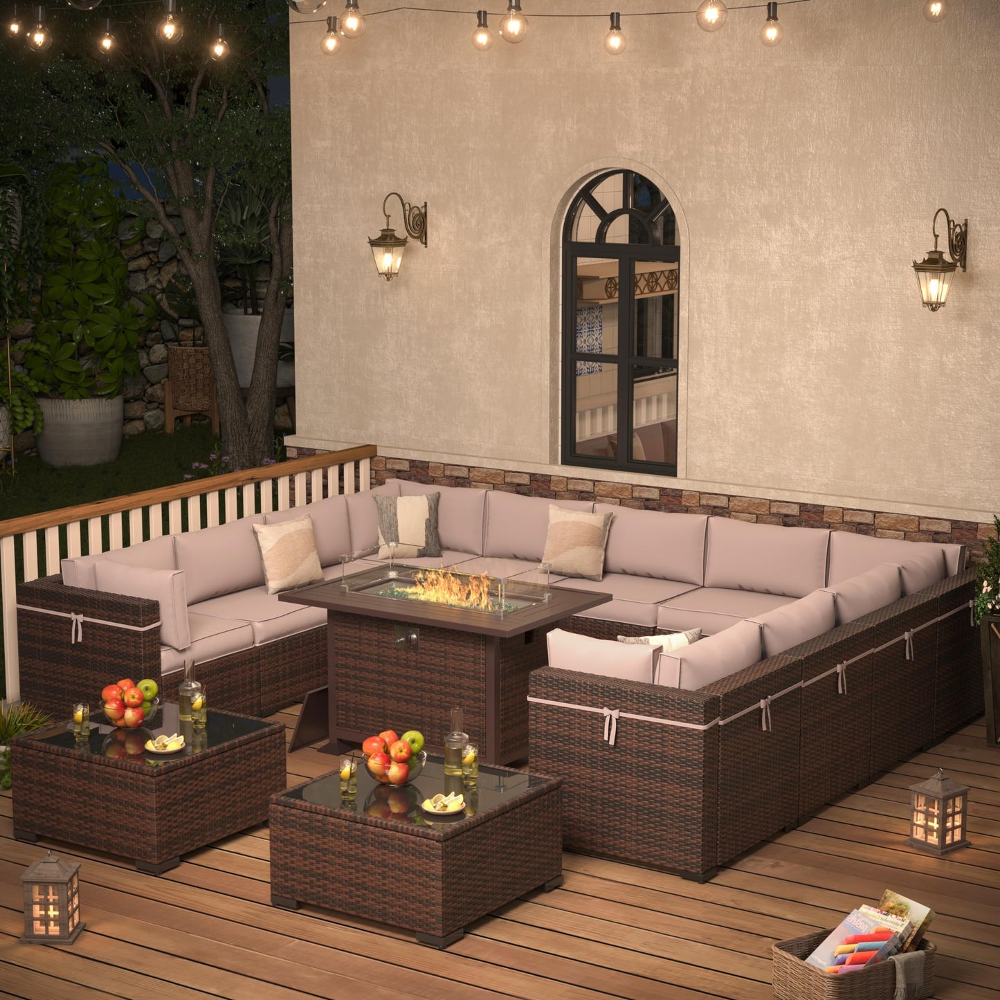 Amopatio Patio Furniture Sets, 7 Pieces Outdoor Rattan Sectional Sofa Set with Glass Table and Cushions, Wicker Patio Conversation Set for Outdoor Indoor Backyard Lawn Garden Porch (Grey)