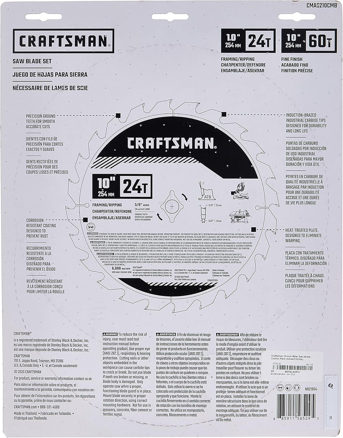 CRAFTSMAN 10" Miter Saw Blade, Combo Pack (CMAS210CMB)