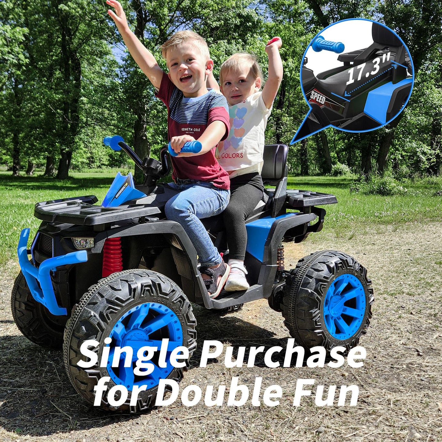 Hikiddo Kids ATV 4 Wheeler, 24V 4WD Electric ATV Ride On Toy for Big Kid w/ 2-Seater, 4x200W Motor, 5.6Mph Max Speed - Blue