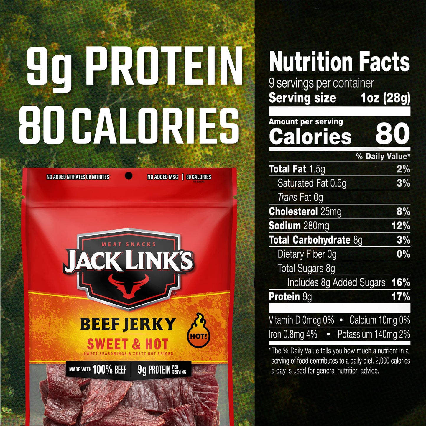 Jack Link's Beef Jerky, Original, Large Jerky Bags - Great Gifts for Dad, Flavorful Meat Snacks, Ready to Eat Protein Snacks with 10g of Protein per Serving, Made with 100% Beef - 9 Oz. (Pack of 2)