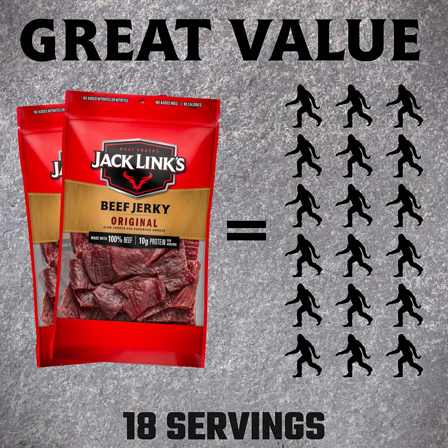 Jack Link's Beef Jerky, Original, Large Jerky Bags - Great Gifts for Dad, Flavorful Meat Snacks, Ready to Eat Protein Snacks with 10g of Protein per Serving, Made with 100% Beef - 9 Oz. (Pack of 2)