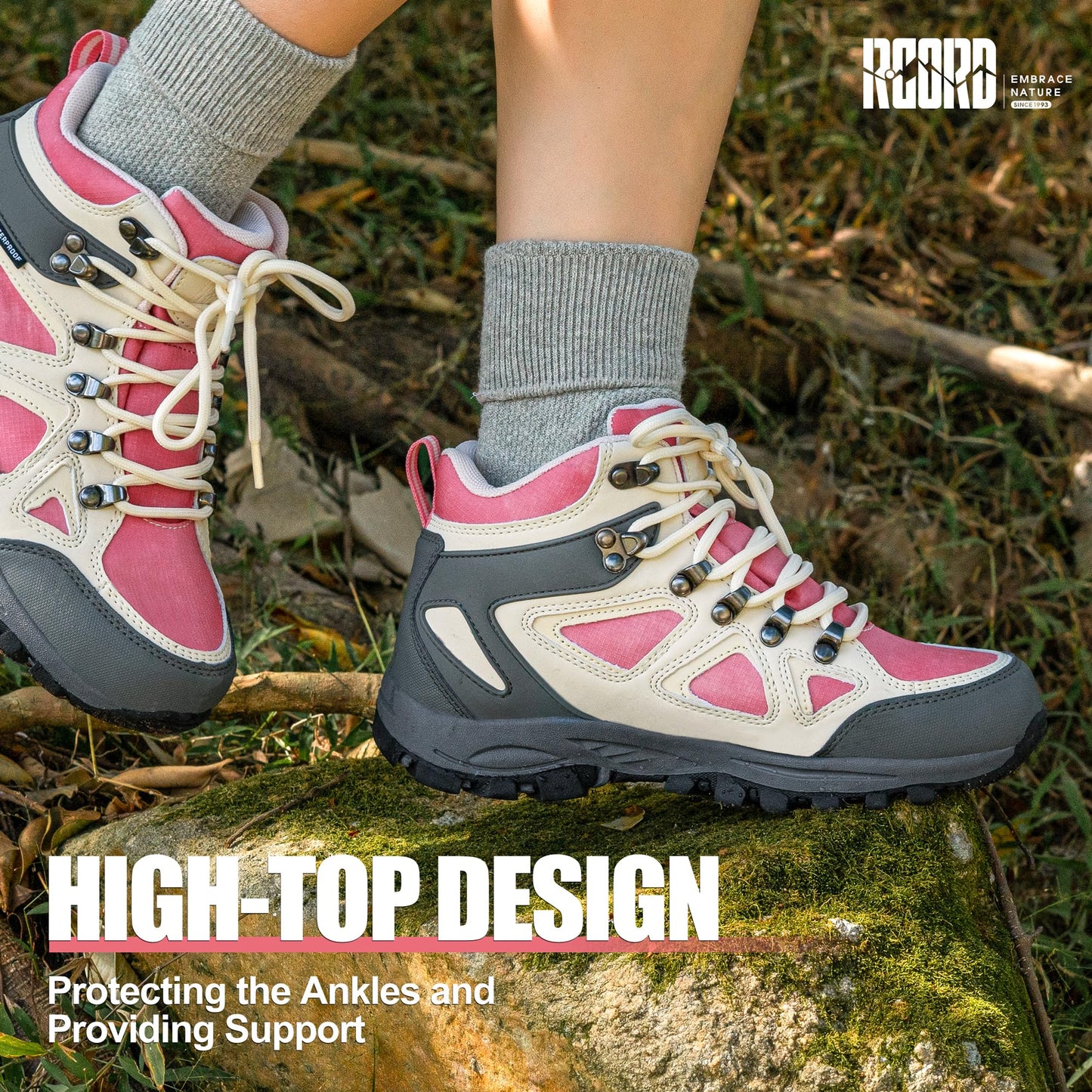 R CORD Kids Hiking Boots Waterproof Durable TPR Traction Outsole Anti-Skid Athletic Lace Up Hiking Shoes for Outdoor Adventure