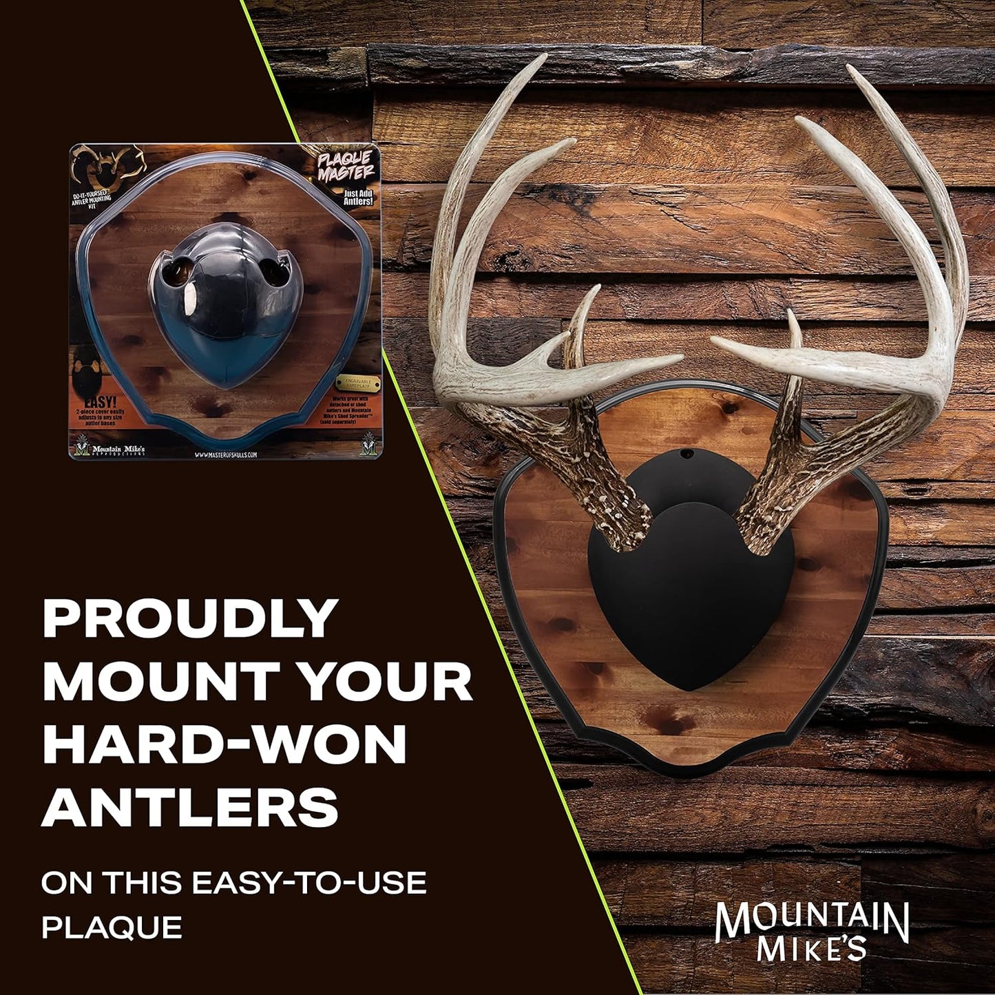 Mountain Mike’s - Plaque Master Antler Mounting Kit - Plaque Mounting Kit for Antlers - Fits Most Antlers - Compatible with Harvested and Shed Antlers - Woodgrain Finish…