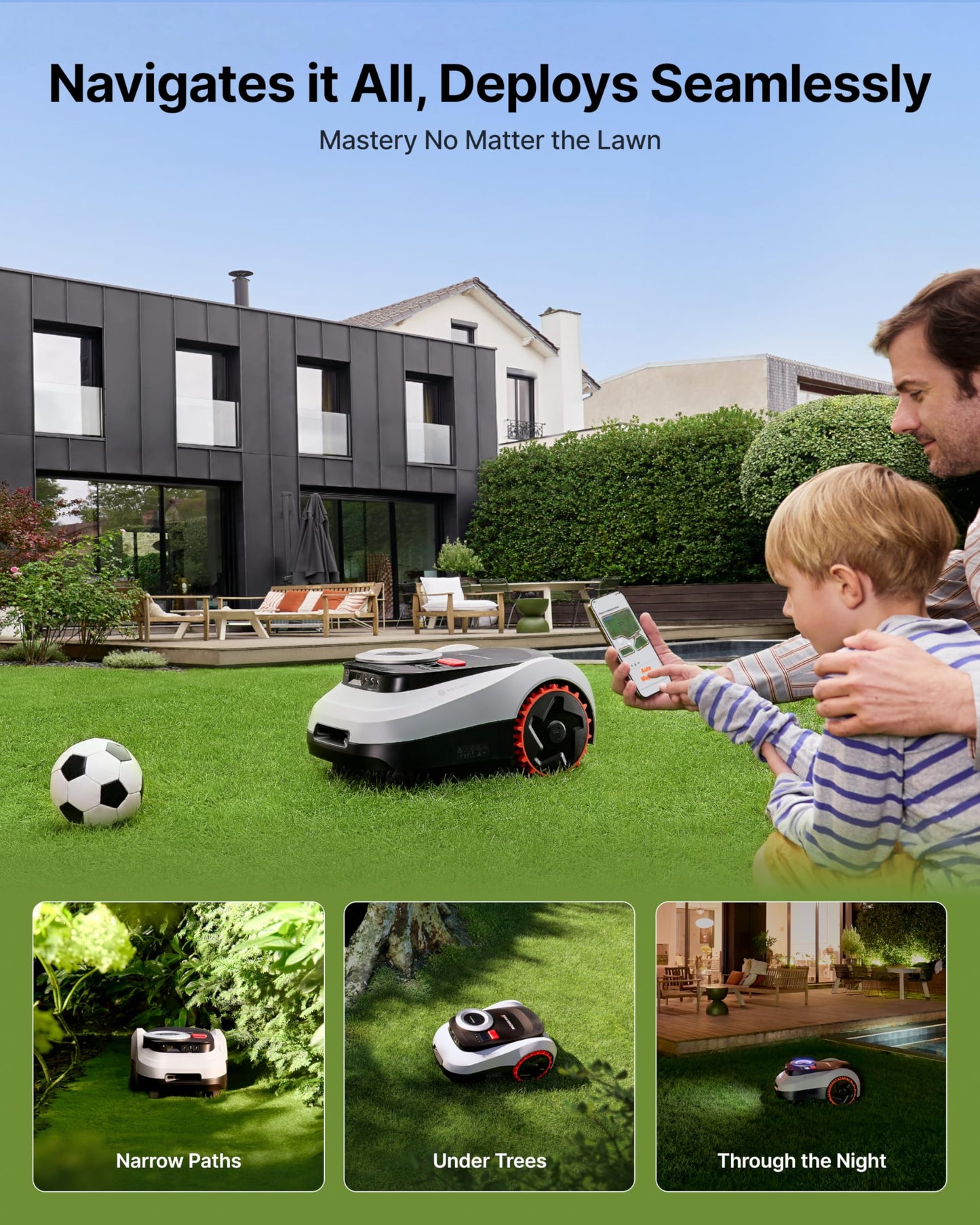 Segway Navimow i215 LiDAR Robot Lawn Mower, Wire Free Robotic Lawn Mower for 0.37 Acre, LiDAR & Vision Dual Fusion, Auto Mapping, Off-Road Wheels for 45% Slopes, Quiet 59 dB(A) Mowing