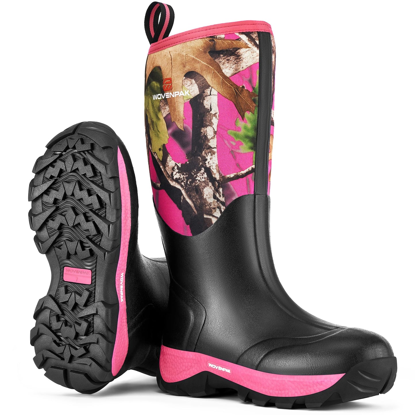 WOVENPAK Rubber Boots for Women, Waterproof Rain Boots Women with Steel Shank, Insulated Hunting Boots, Neoprene Garden Mud Boots All Season for Hunting, Gardening, Farming, Size 6-11