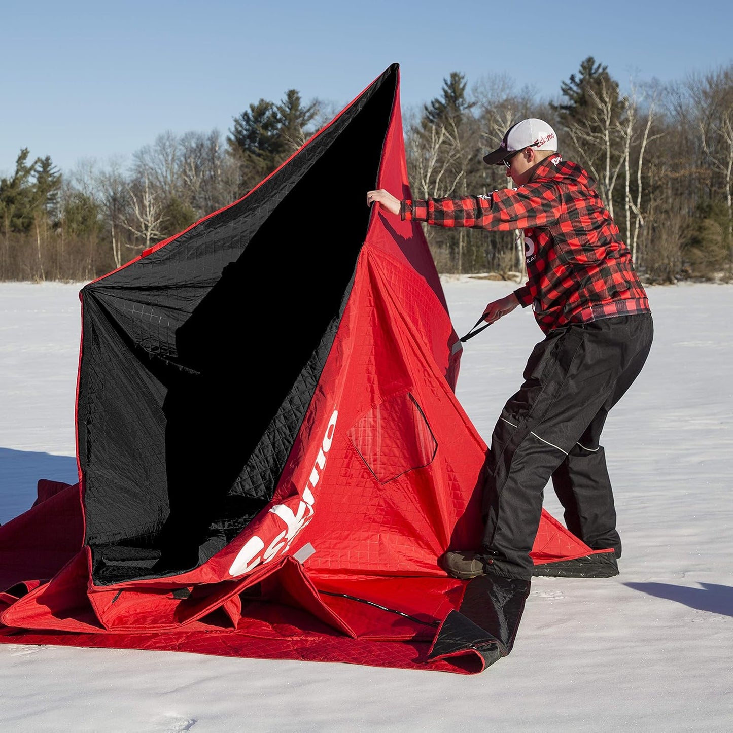 Eskimo 36150 QuickFish™ 6I Insulated Pop-Up Hub-Style Ice Fishing Shelter, 68 Square Feet of Fishable Area, 6 Person Shelter, Red/Black