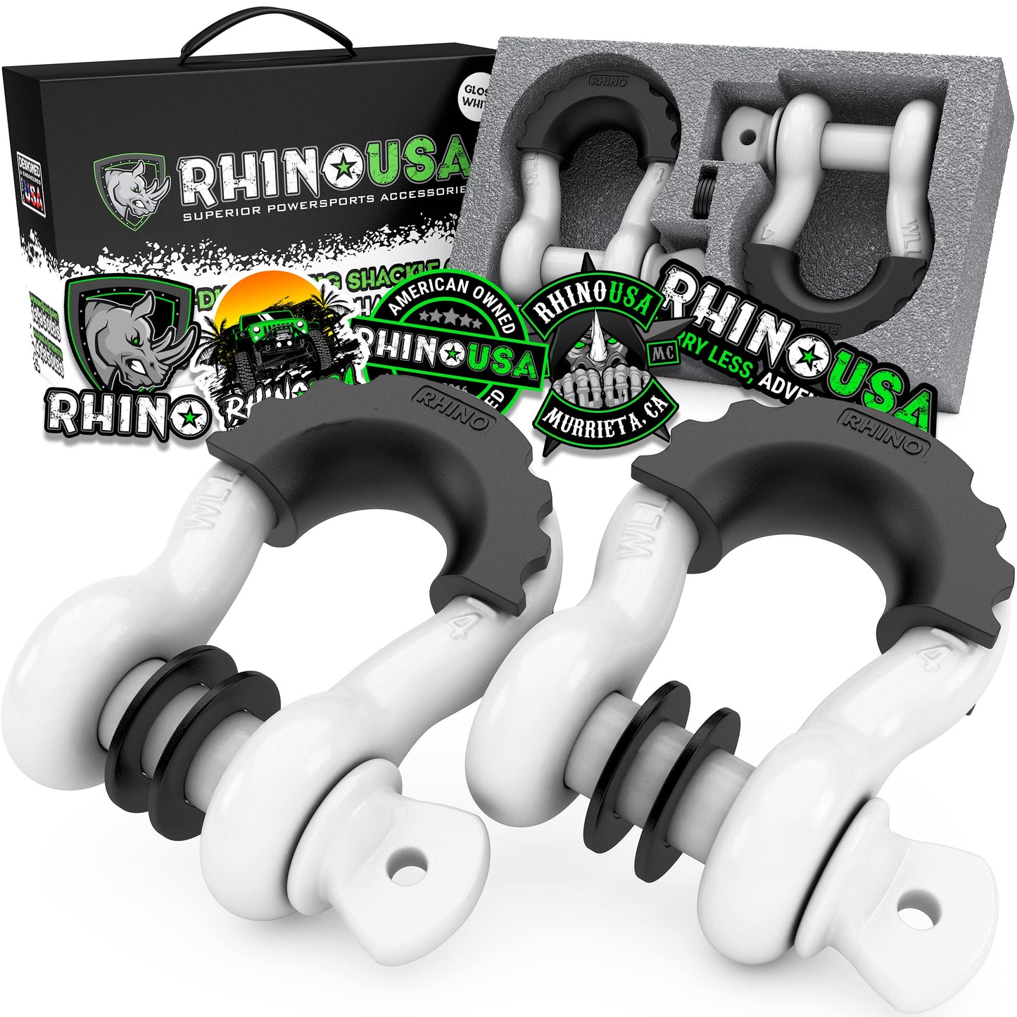 Rhino USA D Ring Shackles (2-Pack) - 41,850lb Break Strength – Heavy Duty 3/4" Clevis Shackle with 7/8 Pin for Towing & Off-Road Use - Pairs with Tow Strap for Vehicle Recovery (Black)