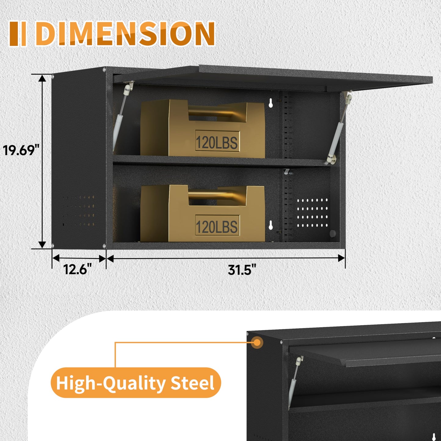 Firstsky Metal Garage Wall Cabinet with Up-Flip Door, Black Float Tool Cabenit with Adjustable Shelf,Upper Storage Cabinets with Pegboard for Kitchen,Garage,Workshop,Warehouse (19.7" H,Black)