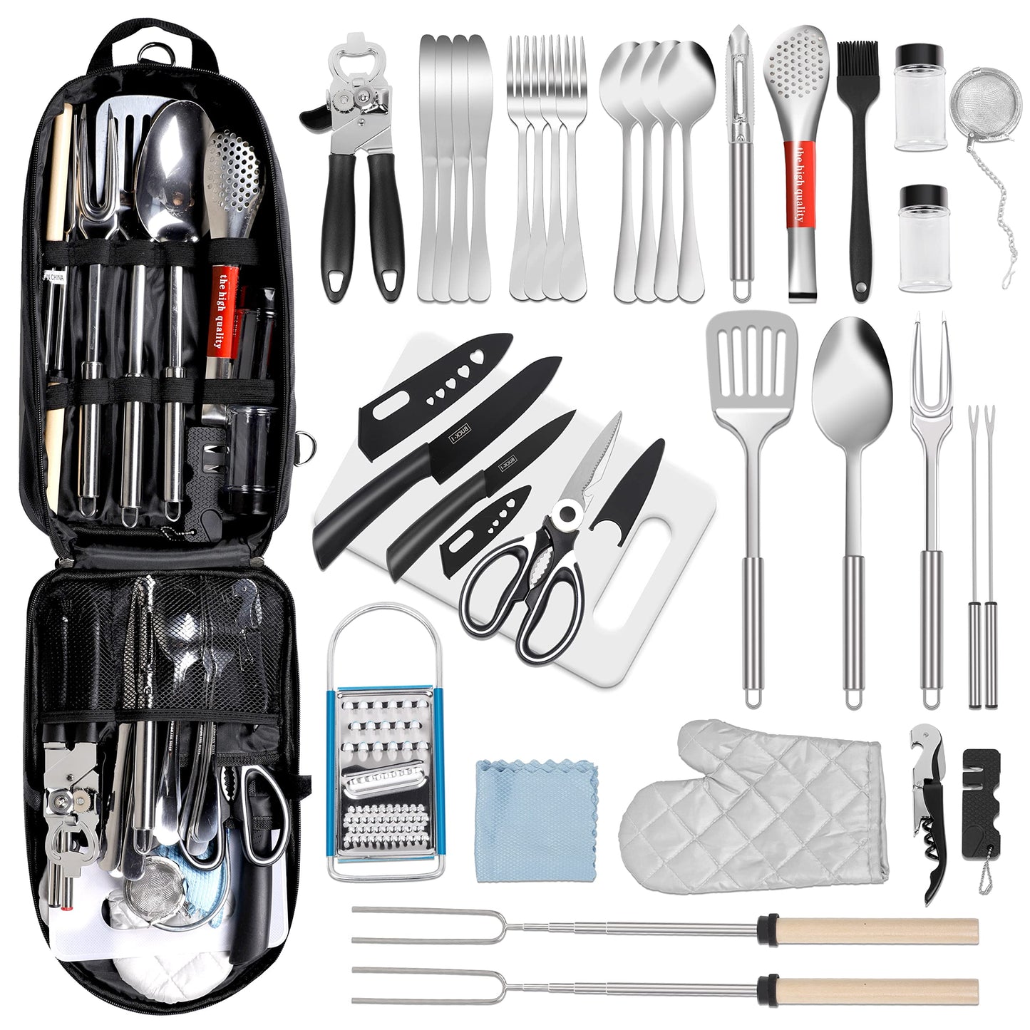 35 Pcs Camping Kitchen Utensil Set Outdoor Kitchen Gear, Outdoor Cooking and Grilling Utensil Travel Set Perfect for Camping Accessories Cooking, RV Camp. Camping, BBQs, Parties and More