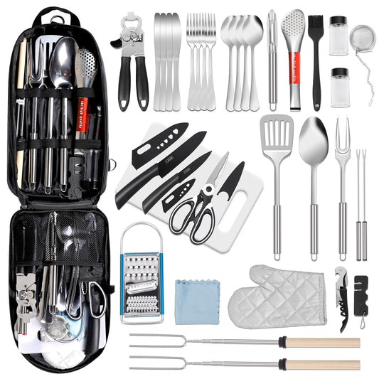 35 Pcs Camping Kitchen Utensil Set Outdoor Kitchen Gear, Outdoor Cooking and Grilling Utensil Travel Set Perfect for Camping Accessories Cooking, RV Camp. Camping, BBQs, Parties and More