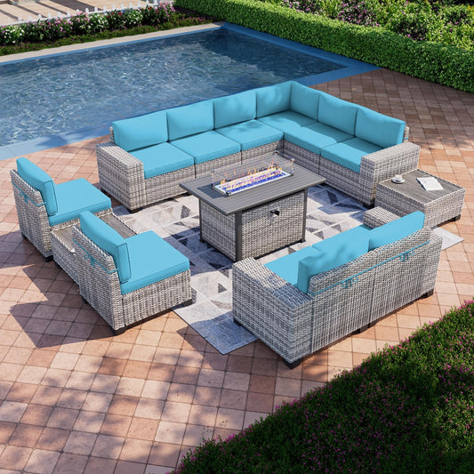 6-Piece Outdoor Patio Furniture Set Wicker Sectional Sofa Set, Patio Conversation Set with Thickened Cushions & Coffee Table for Garden, Backyard, Poolside, Beige