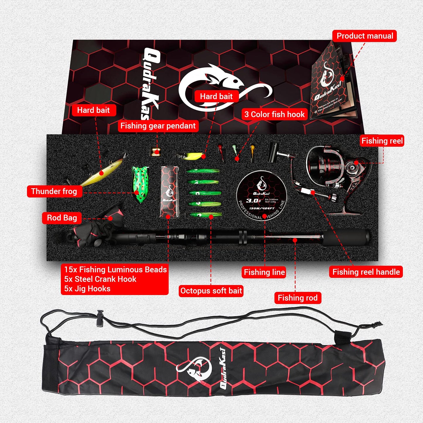 Fishing Rod and Reel Combos, Unique Design with X-Warping Painting, Carbon Fiber Telescopic Fishing Rod with Reel Combo Kit with Tackle Box, Best Gift for Fishing Beginner and Angler