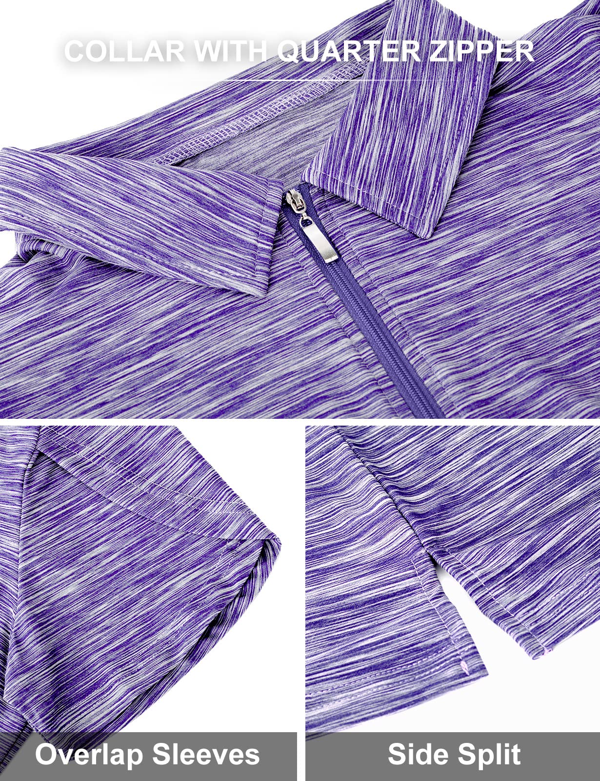Viracy Short Sleeve Golf Tops for Women, Overlap Sleeve 1/4 Zip Up Golf Shirts Quick Dry Breathable Sun Protection Tennis Apparel, Purple-XL