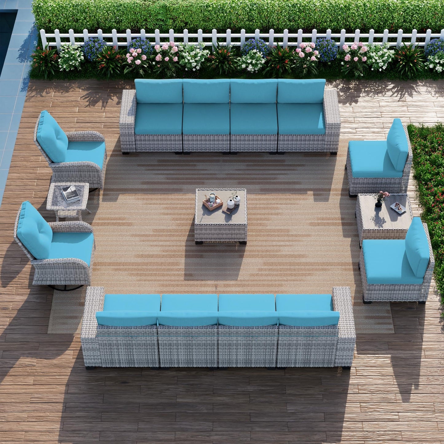 6-Piece Outdoor Patio Furniture Set Wicker Sectional Sofa Set, Patio Conversation Set with Thickened Cushions & Coffee Table for Garden, Backyard, Poolside, Beige