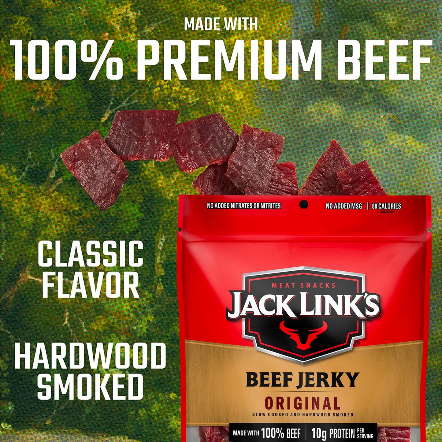 Jack Link's Beef Jerky, Original, Large Jerky Bags - Great Gifts for Dad, Flavorful Meat Snacks, Ready to Eat Protein Snacks with 10g of Protein per Serving, Made with 100% Beef - 9 Oz. (Pack of 2)