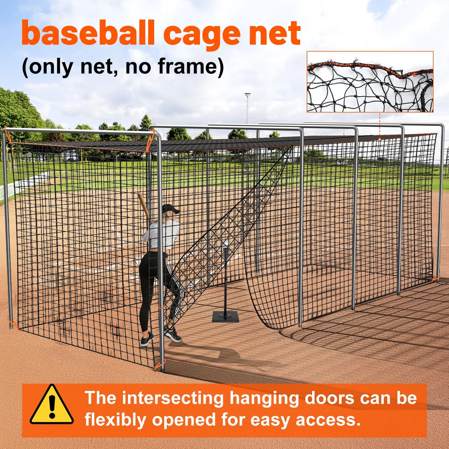 Batting Cage Net, 8x8x20 ft Heavy Duty Enclosed Batting Net With Door, Only Net, Not Include Poles and Frame, Professional Softball Baseball Nets for Batting and Pitching, Batting Cages for Backyard