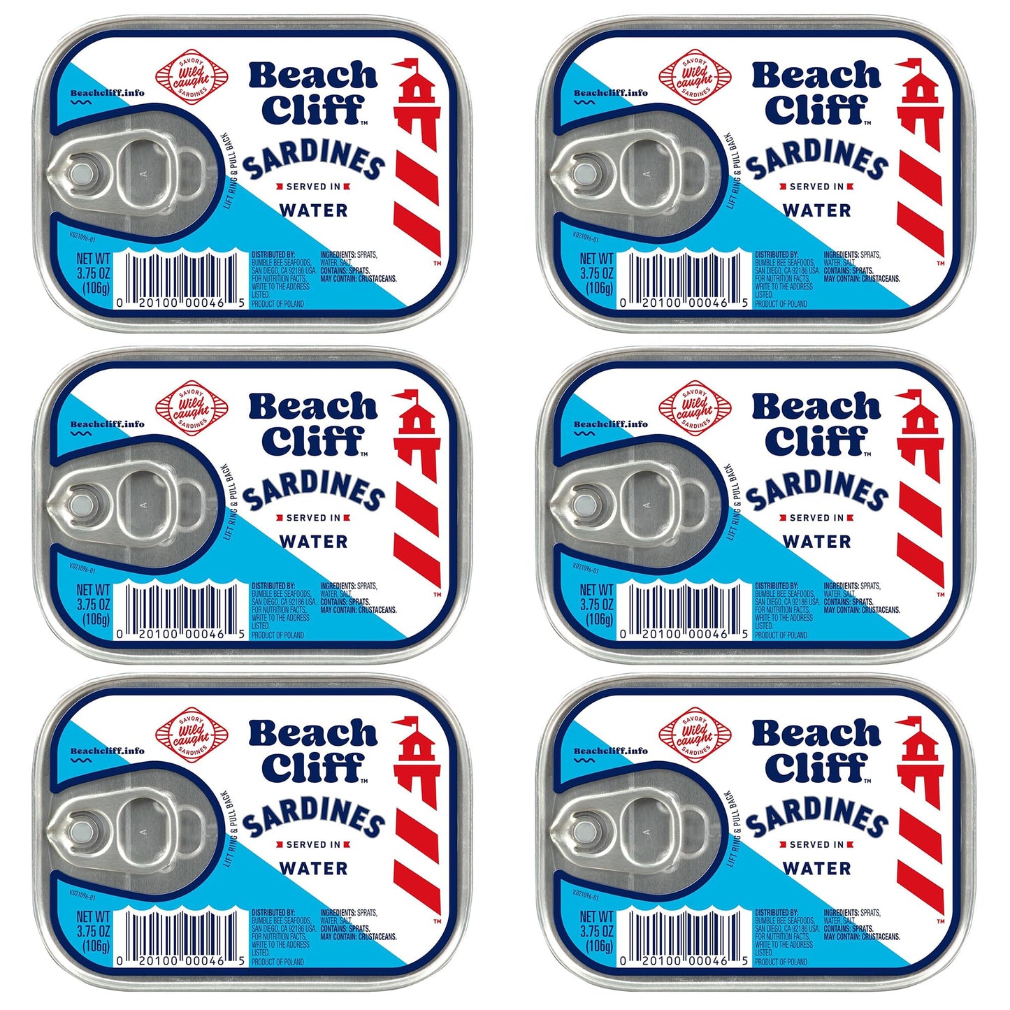 Beach Cliff Sardines in Water, 3.75 oz Can (Pack of 12) - Wild Caught Sardines - 12g Protein per Serving - Gluten Free, Keto Friendly