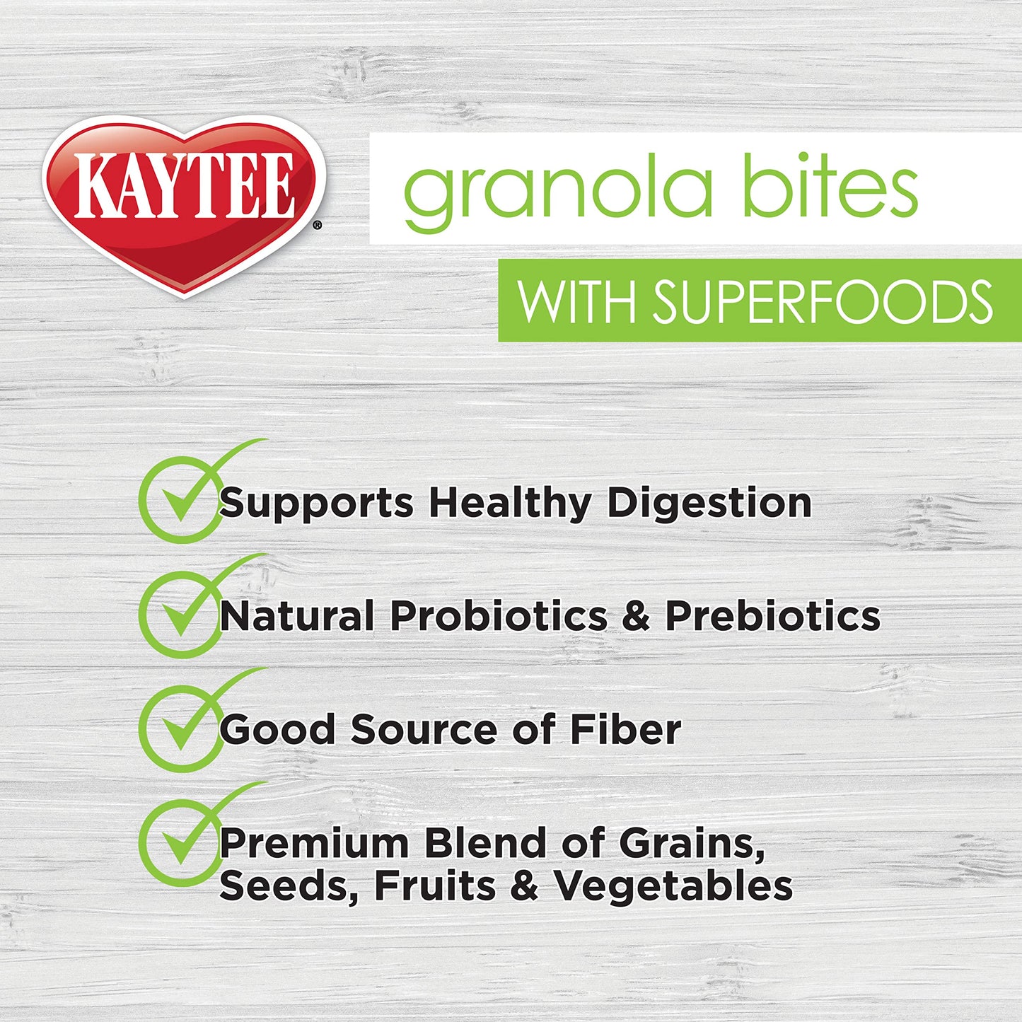 Kaytee Granola Bites with Super Foods Spinach and Kale for Pet Birds, Conure, Cockatiel, Lovebird, Parakeet, Amazon, African Grey, Ecletus, Pionus, Cockatoos and Macaws, 4.50 Ounce (Pack of 1)
