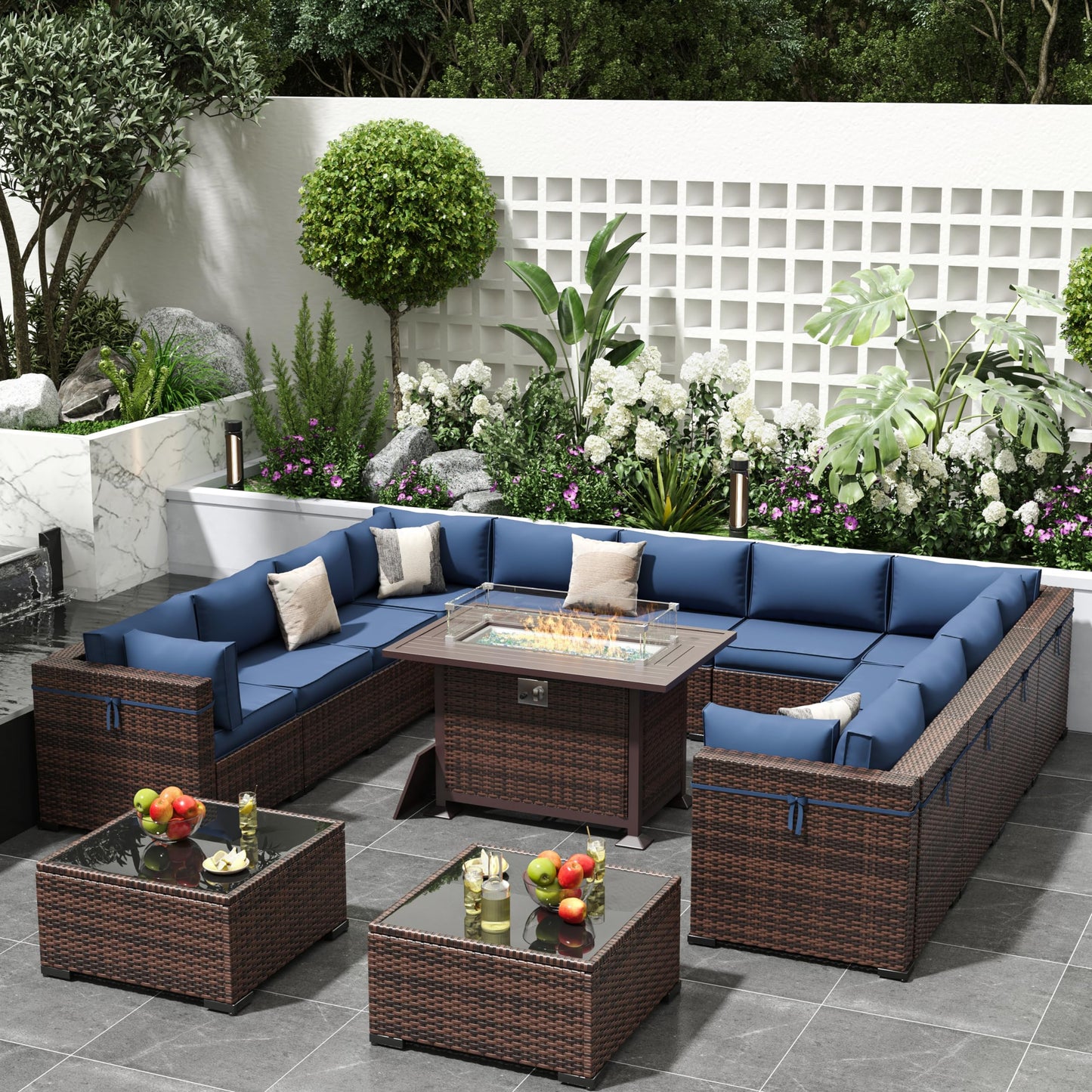Amopatio Patio Furniture Sets, 7 Pieces Outdoor Rattan Sectional Sofa Set with Glass Table and Cushions, Wicker Patio Conversation Set for Outdoor Indoor Backyard Lawn Garden Porch (Grey)