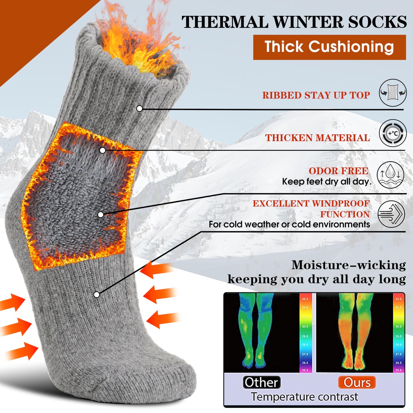 Merino Wool Thermal Boot Socks for Men Women Winter Warm Thick Cozy Hiking Christmas Stocking Stuffers Socks 3 Pairs(Black/Grey/Beige,M)