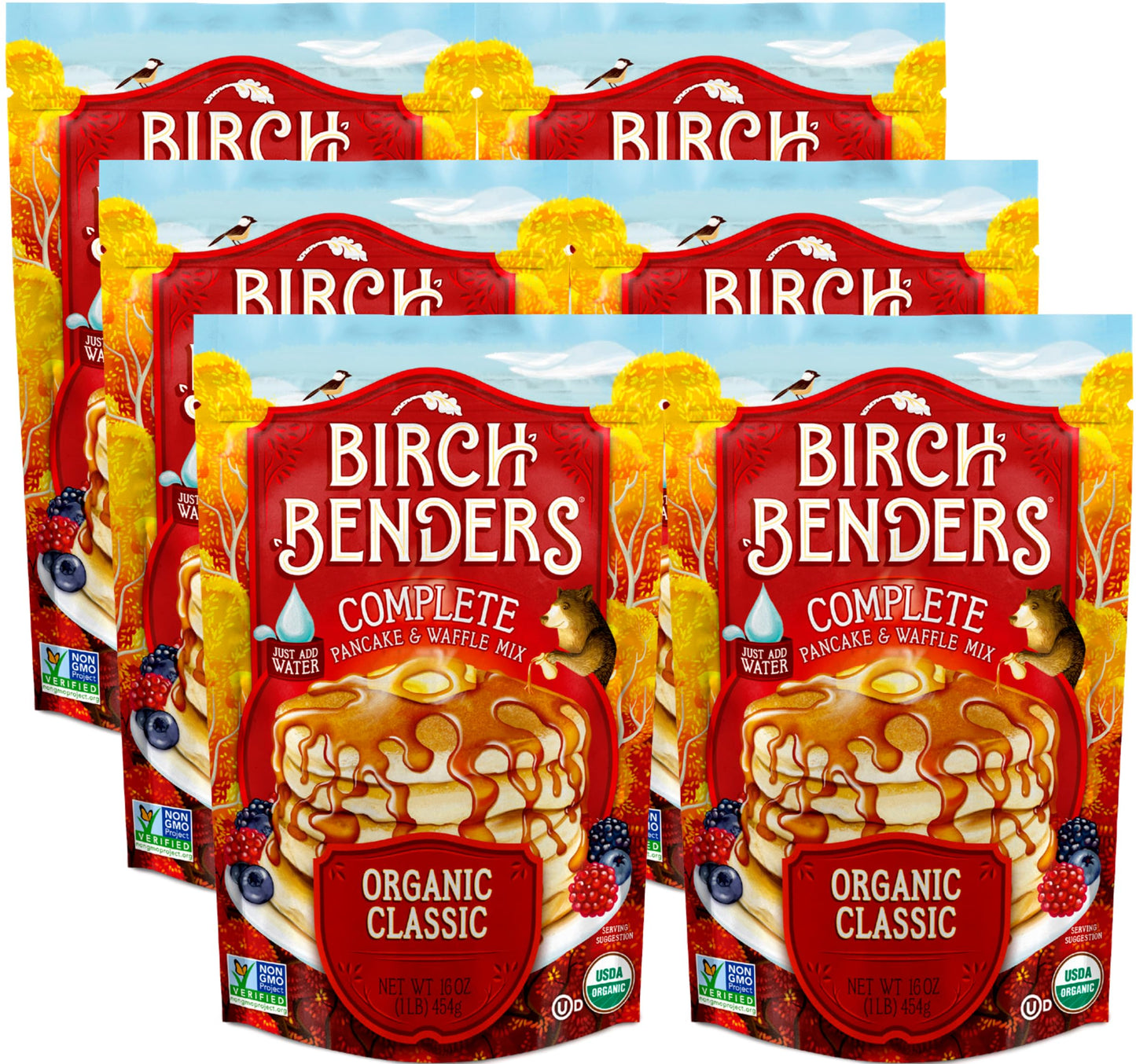 Organic Pancake and Waffle Mix, Classic Recipe by Birch Benders, Whole Grain, Non-GMO, Just Add Water, 16oz (Packaging may vary)