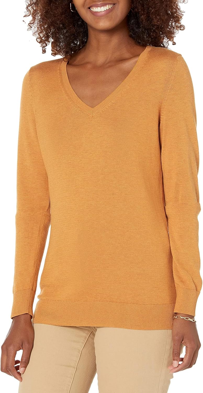 Amazon Essentials Women's Regular-Fit Lightweight Long-Sleeve V-Neck Sweater