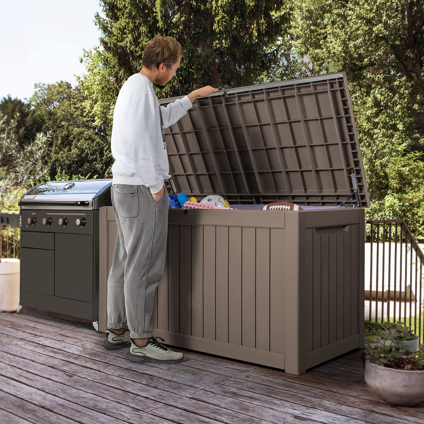 Devoko 100 Gallon Waterproof Large Resin Deck Box Indoor Outdoor Lockable Storage Container for Patio Furniture Cushions Garden Tools (100 Gallon, Black)