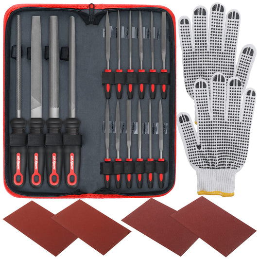 Hi-Spec 17 Piece Metal Hand & Needle File Tool Kit Set. Large & Small Mini T12 Carbon Steel Flat, Half-Round, Round & Triangle Files. Complete in a Zipper Case with a Brush