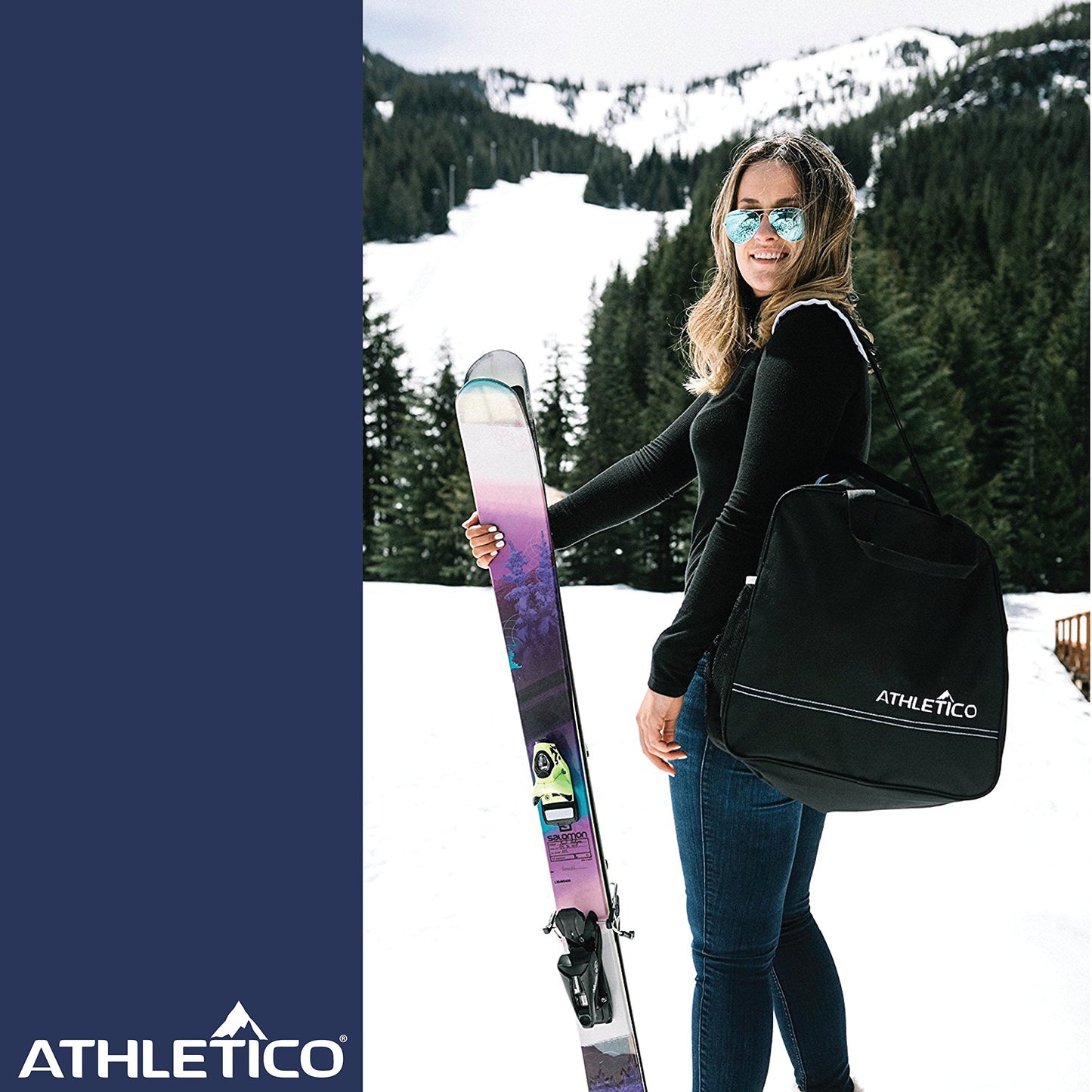 Athletico Padded Ski Bag Combo - Ski Bag & Separate Boot Bag - Store & Transport Skis Up to 200 CM and Boots Up To Size 13 - Padded to Protect All Your Ski Gear and Equipment for Travel (Black)