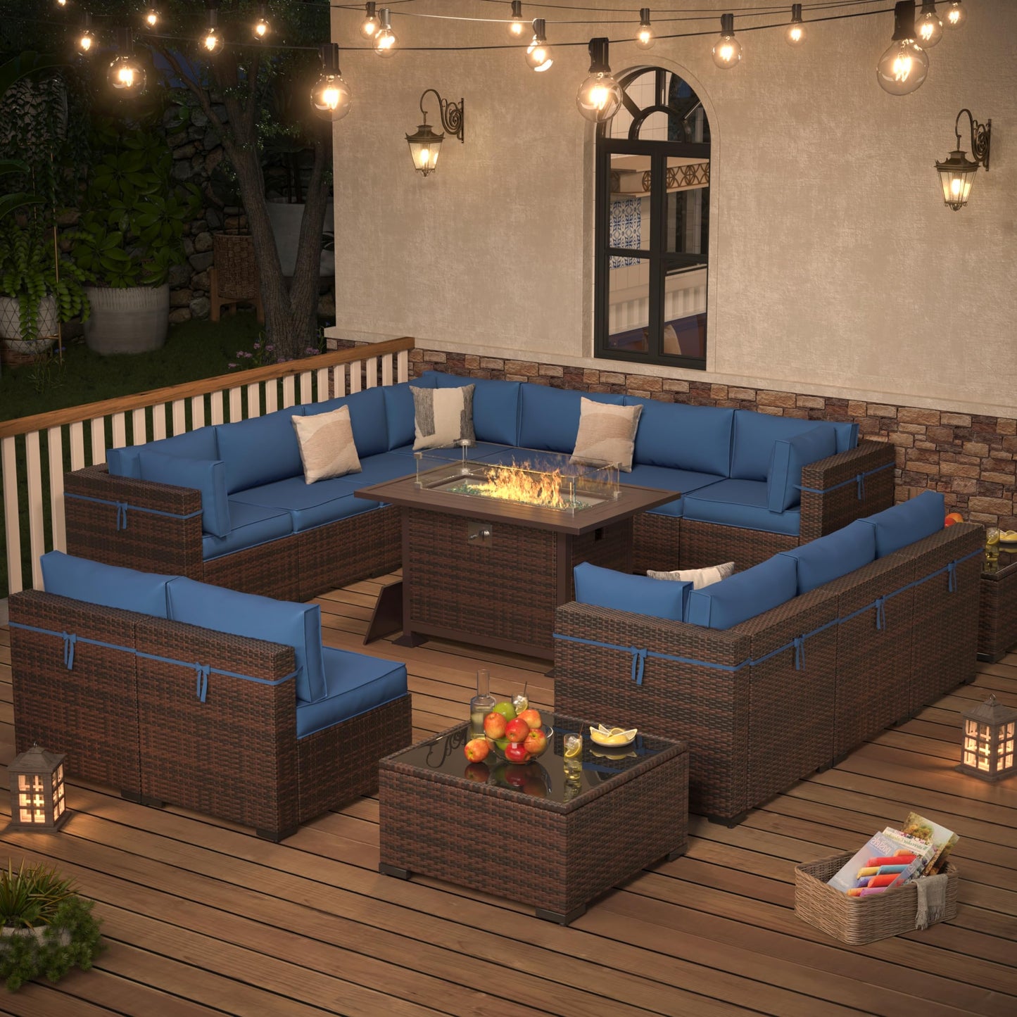 Amopatio Patio Furniture Sets, 7 Pieces Outdoor Rattan Sectional Sofa Set with Glass Table and Cushions, Wicker Patio Conversation Set for Outdoor Indoor Backyard Lawn Garden Porch (Grey)