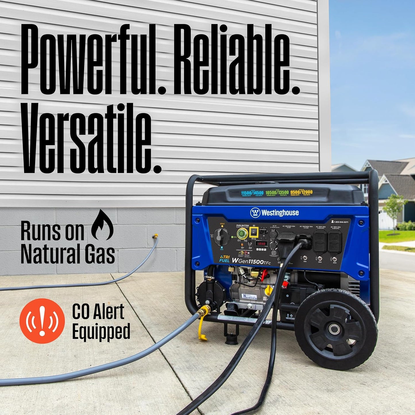 Westinghouse 14500 Peak Watt Tri-Fuel Home Backup Portable Generator, Remote Electric Start, Transfer Switch Ready, Gas, Propane, and Natural Gas Powered