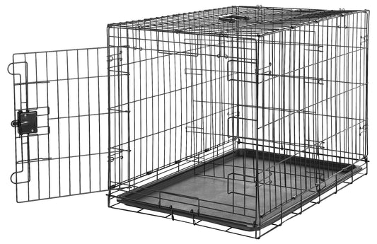 Amazon Basics Portable Metal Wire Dog Crate with Removable Tray, Single Door with Divider Panel, Foldable, Collapsible, Easy to Assemble & Clean, 36" x 23" x 25", Black