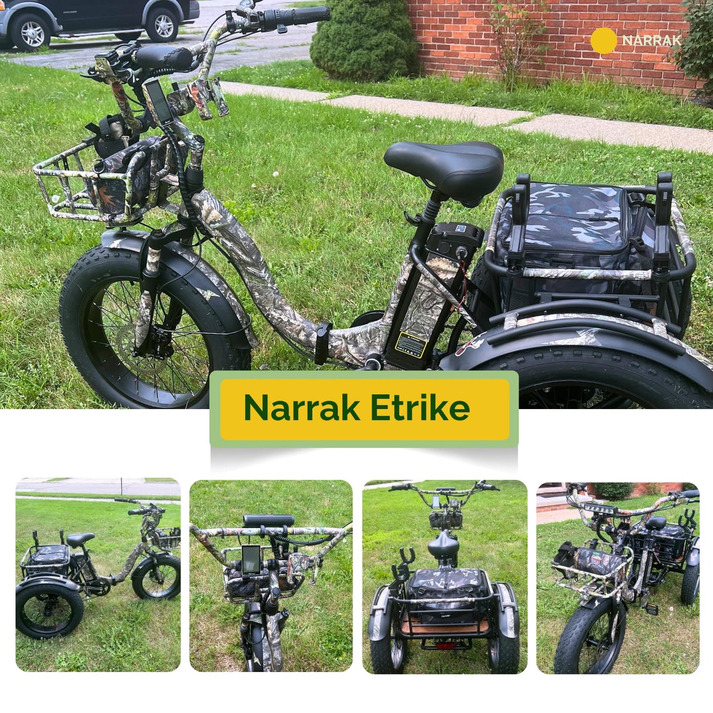 NARRAK Electric Tricycle for Adults,Fat Tire Folding Electric Trike,3 Wheels Electric Bicycle Bikes, Peak 1350W Step-Thru Etrike with Removable Battery and Large Basket for Women Men