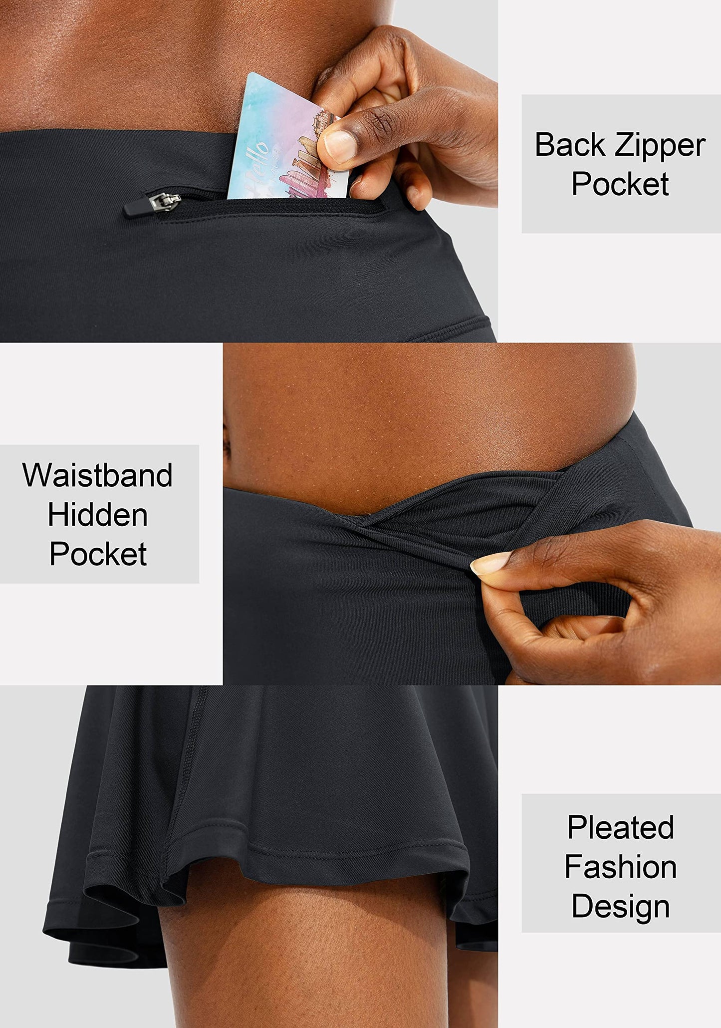 SANTINY Pleated Tennis Skirt for Women with 4 Pockets Women's High Waisted Athletic Golf Skorts Skirts for Running Casual (Black_XS)