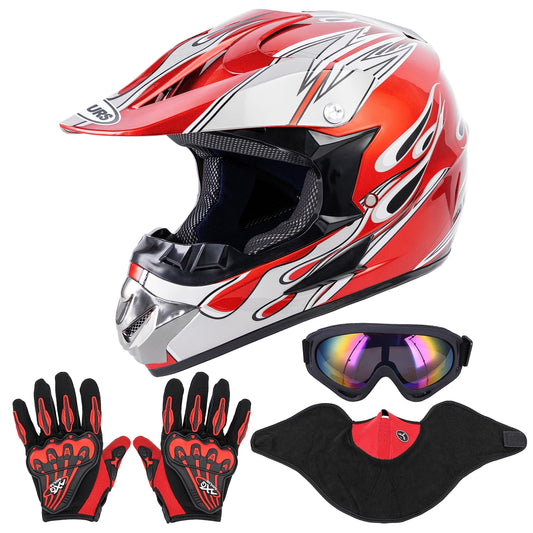 Adult Motocross Dirt Bike Helmet with Goggle, Gloves & Mask - DOT/FMVSS-218 Off-Road Motorcycle & ATV Helmet with Adjustable Sun Visor