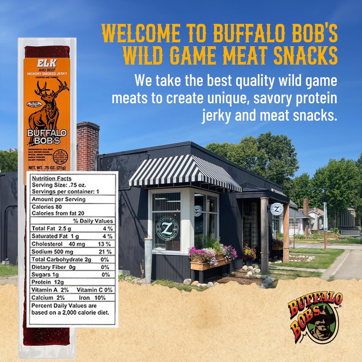 Buffalo Bob's Exotic Jerky (10-Pack), 10 Flavor Variety Pack of Snack Sticks, Wild Game Beef Gifts for Men