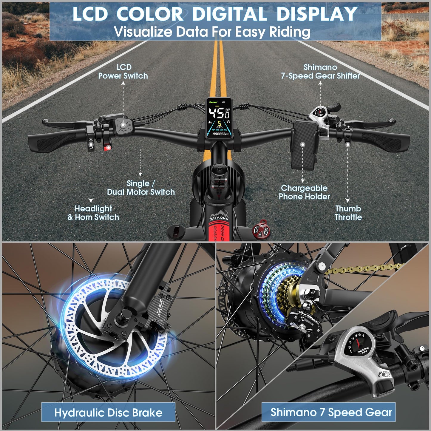 Peak 3000W/5000W Dual Motor Ebike for Adults, 52V 23Ah/32Ah Battery, 37-45MPH Max Speed Up to 80-100 Miles Range, 7/21 Speed 24"/26" Fat Tire with Hydraulic Brake UL Certificated Electric Bike Bicycle