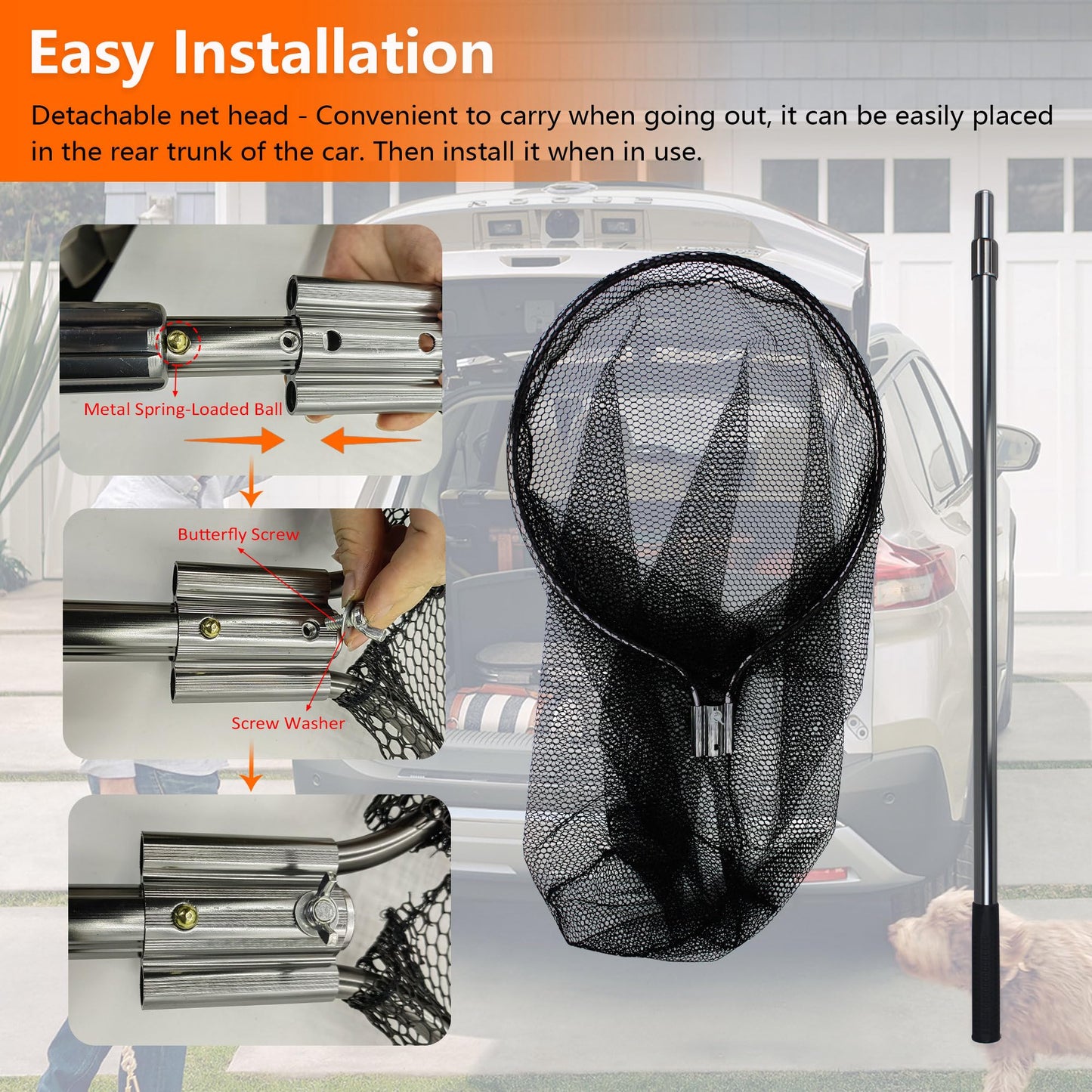Catch Net Small Animal Control Net Poultry Catching Trap Tool for Cat, Chicken, Duck, Goose, Fish, Bird and Others (43~78" Telescoping Handle with 20.5" Net Opening)