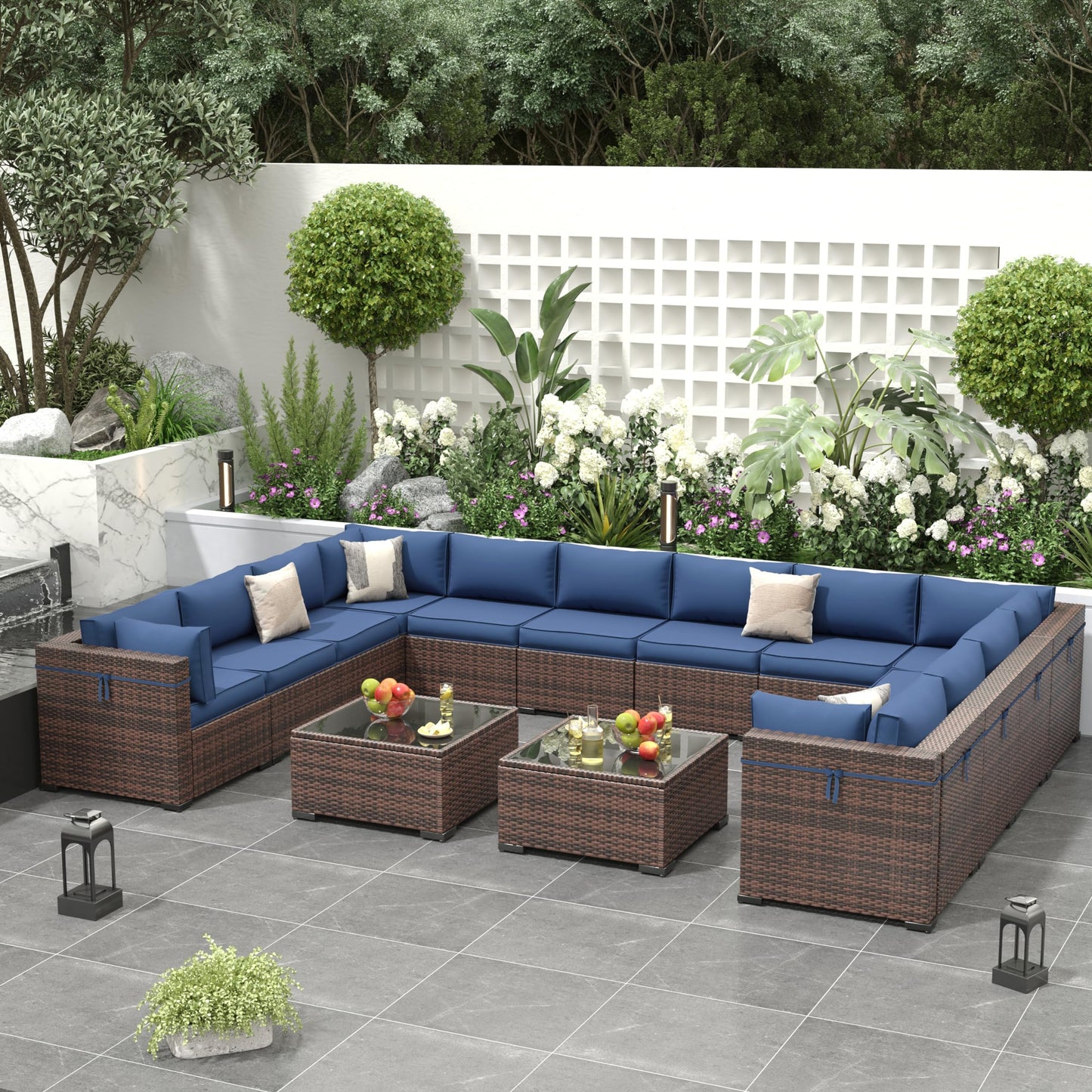 Amopatio Patio Furniture Sets, 7 Pieces Outdoor Rattan Sectional Sofa Set with Glass Table and Cushions, Wicker Patio Conversation Set for Outdoor Indoor Backyard Lawn Garden Porch (Grey)