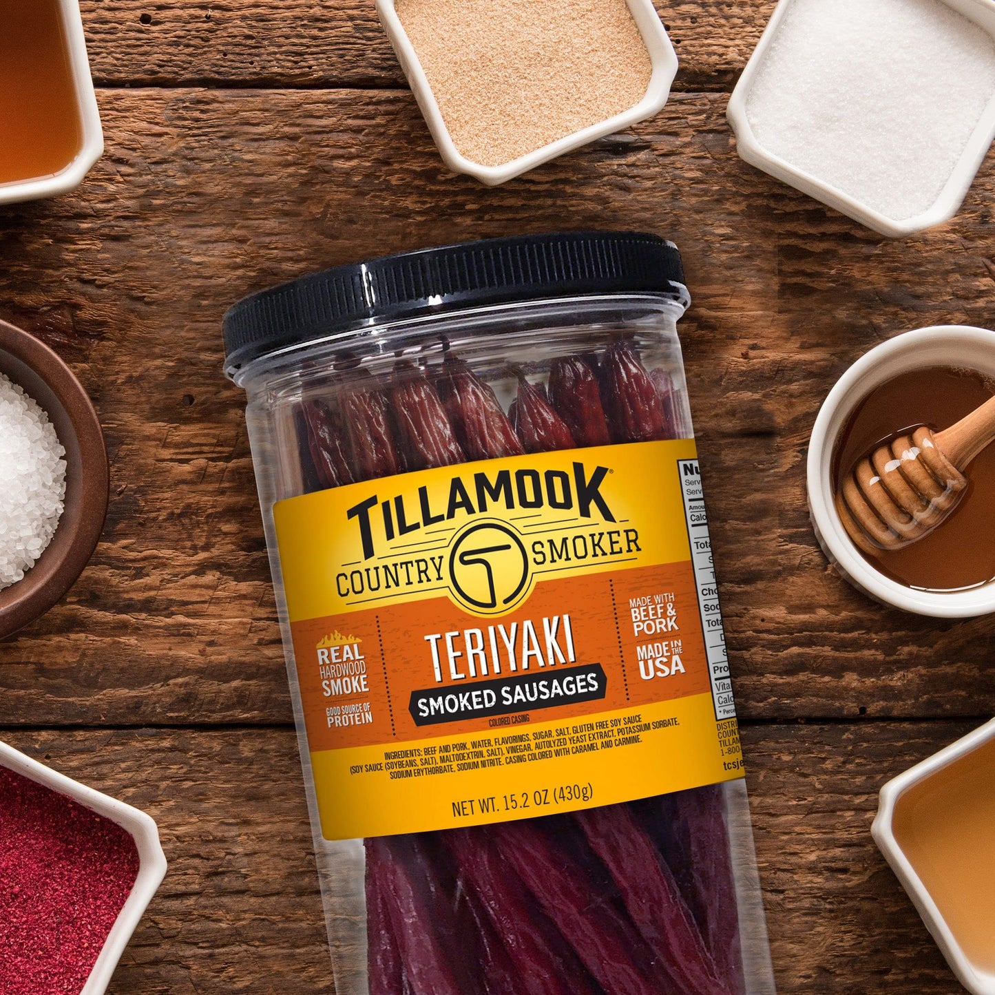Tillamook Country Smoker Real Hardwood Smoked Sausages, Pepper, 15.2 Ounce Tall Jar, 20 Count