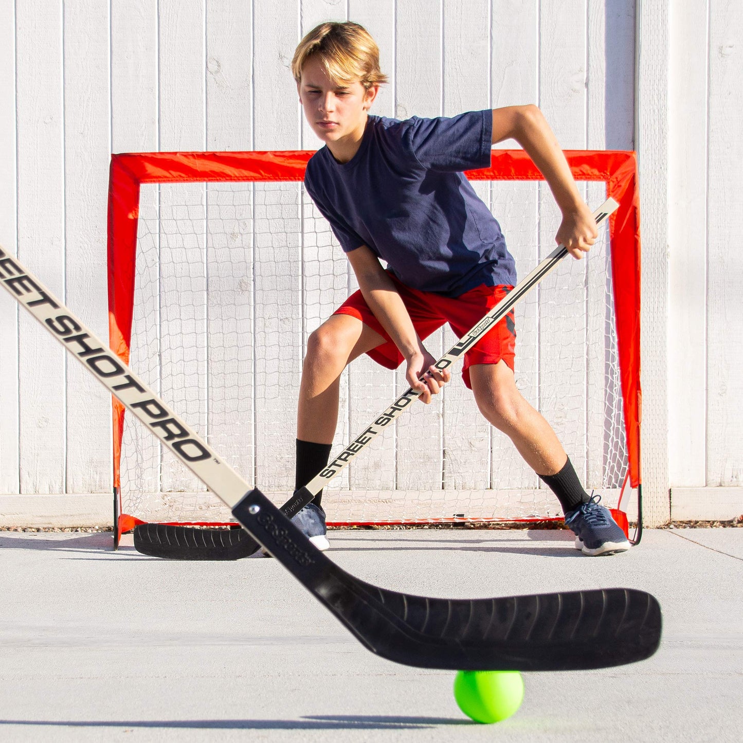 GoSports Hockey Street Set - Includes Pop-Up Goal and 2 Hockey Sticks with 2 Balls