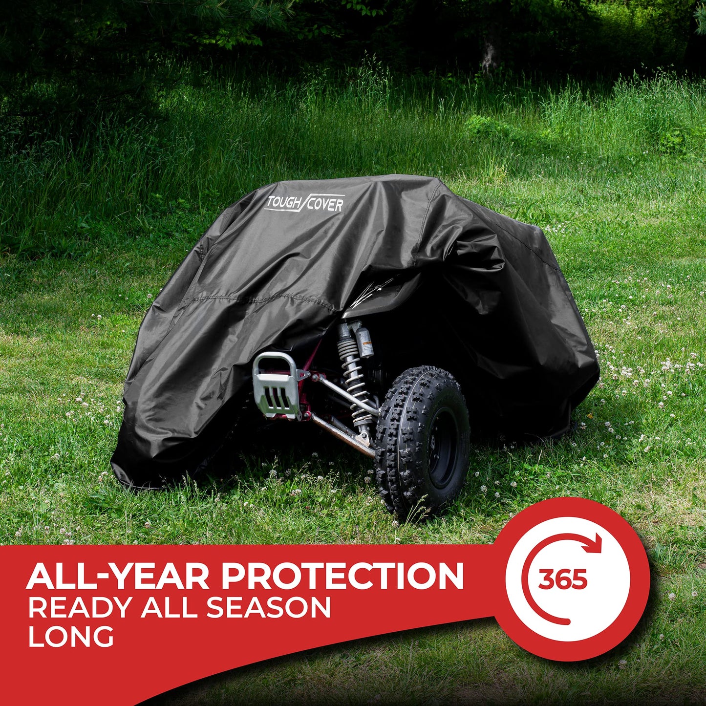 Tough Cover ATV Heavy Duty 600D Marine Grade Fabric (Black) - Quad Cover for Kawasaki, Honda, Polaris, Yamaha - Waterproof Protection Against Water, Wind, UV - ATV Waterproof Shield