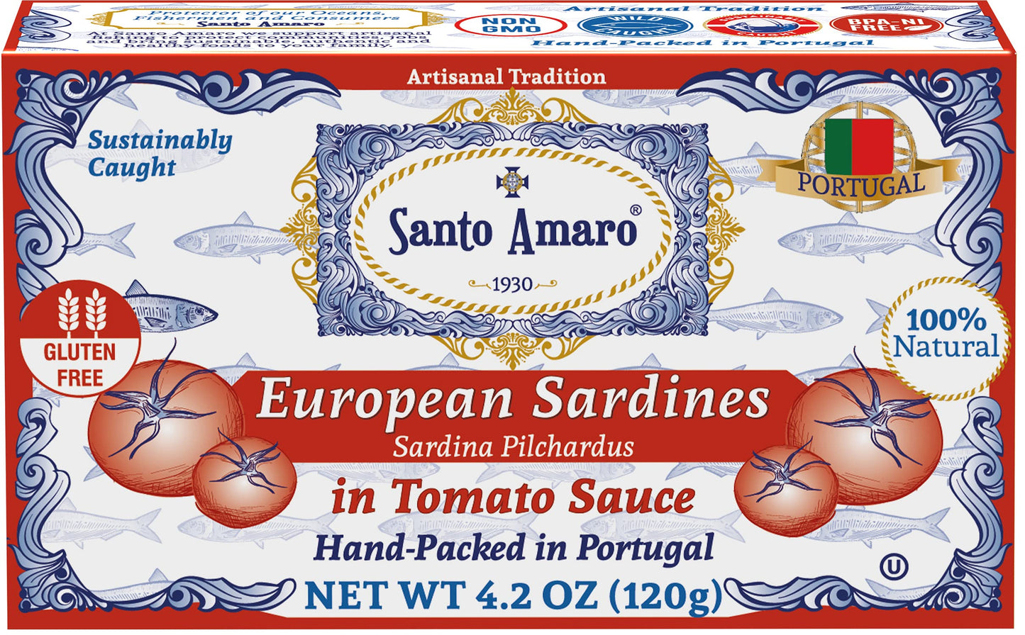 Santo Amaro - 6 Flavor Variety Pack Sampler European Wild Sardines - Virgin Olive Oil - Tomato Sauce from Puree - Virgin Olive Oil & Spicy Red Piri Piri Pepper - Spring Water - Virgin Olive Oil & Lisbon Lemon - Tomato Puree with Spicy Red Piri Piri Pepper