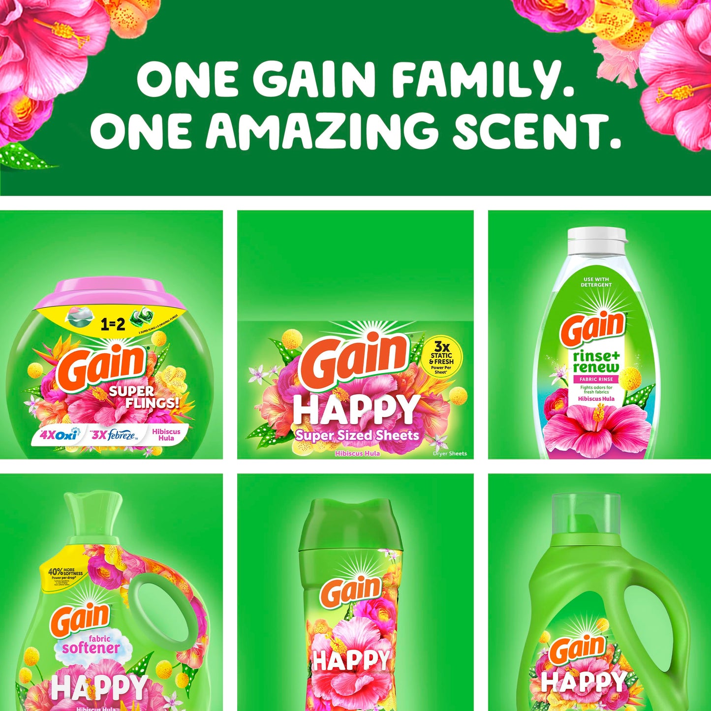 Gain Super Sized Flings Laundry Detergent Pacs with Hibiscus Hula Scent, Powerful Cleaning for Lasting Freshness, HE Compatible, 45 Count, Gain Laundry Detergent Pods
