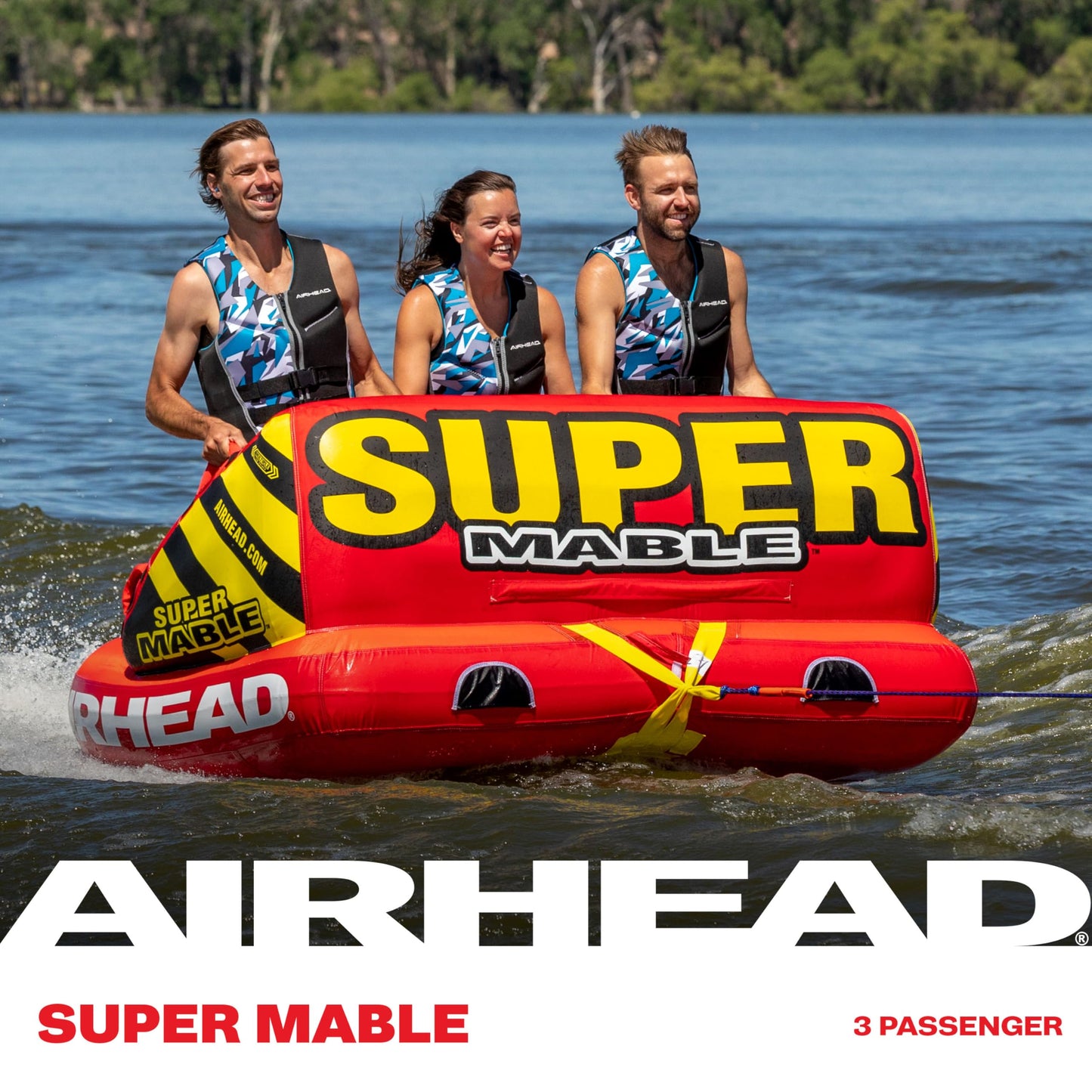 Airhead Super Mable Towable Tube | 1-3 Rider Towable Tube for Boating and Water Sports | Dual Tow Points | Full Nylon Cover | EVA Foam Pads | Patented Speed Valve | Boat Tubes and Towables
